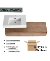 Sillysis 59 Inch Wall Mounted Bathroom Vanity with Resin Sink, 3 Soft Close Drawers, Modern Floating Cabinet for Spacious Storage