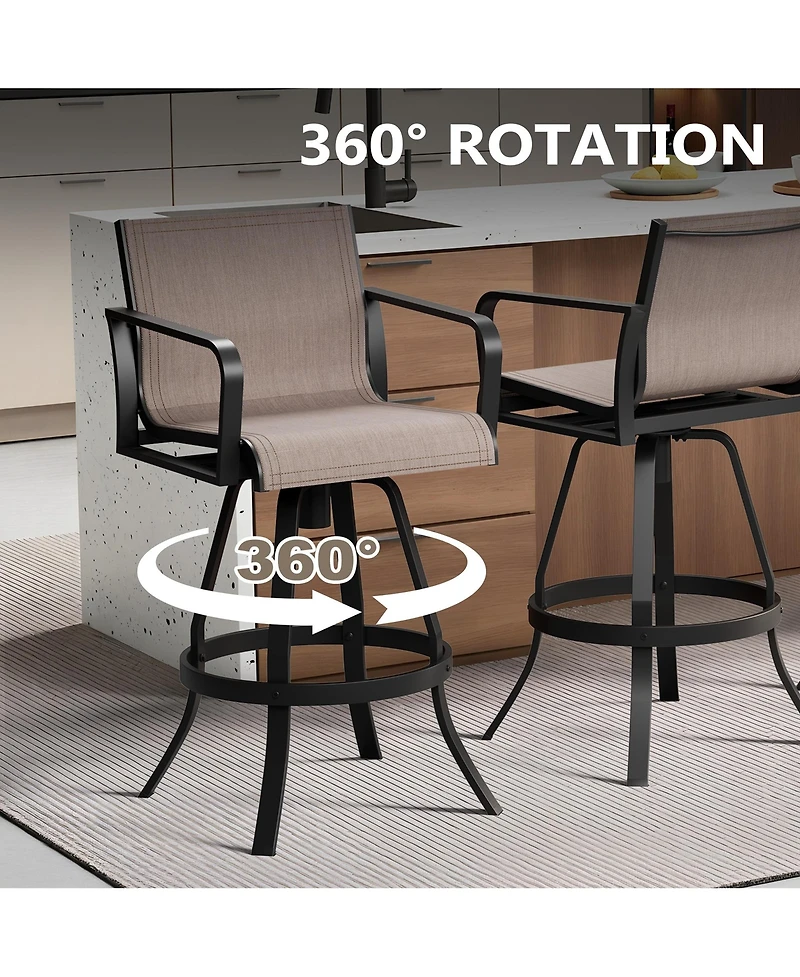 Pellebant Outdoor Indoor Aluminum Swivel Patio Bar Stools Dining Chairs with Sunbrella Fabric
