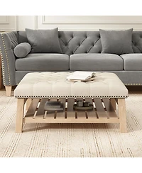 Streamdale Furniture 41.5'' Tufted Square Ottoman Coffee Table with Storage Shelf and Nailhead Trim