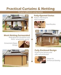 Gouun 16 x 12 Ft Permanent Hardtop Gazebo with Aluminum Frame and Mesh