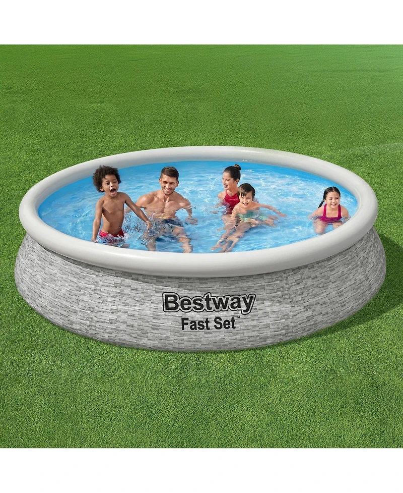 Bestway Fast Set 12' x 30" Round Inflatable Stacked Stone Swimming Pool Set