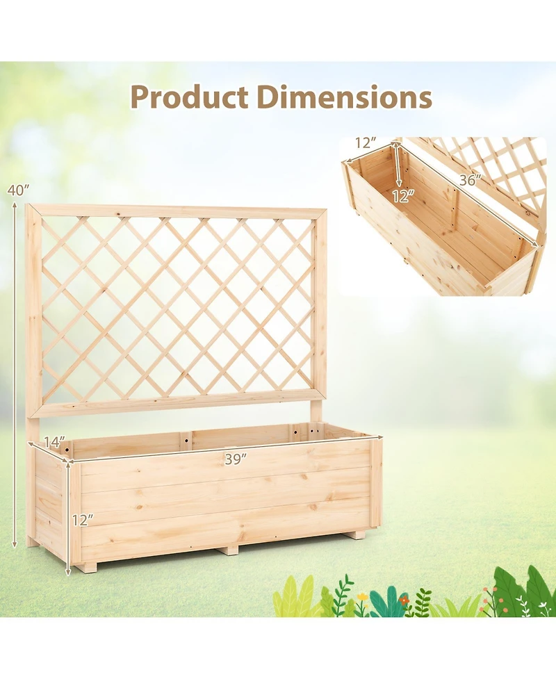 Sugift Raised Garden Bed Wooden Elevated Planter Box with Lattice Trellis