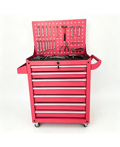 Clihome 7-Drawer Tool Cabinet with Pegboard Back Panel