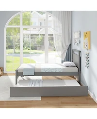 Gouun Twin Wooden Bed Frame with Trundle for Teens and Adults