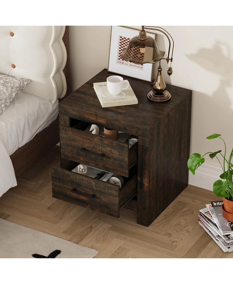 Homsee 2-Drawer Nightstand - 24-Inch-Wide Embossed Bedside Table Modern Storage Cabinet for Bedroom
