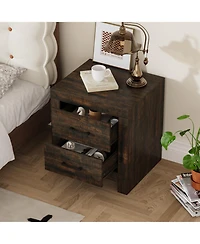 Homsee 2-Drawer Nightstand - 24-Inch-Wide Embossed Bedside Table Modern Storage Cabinet for Bedroom