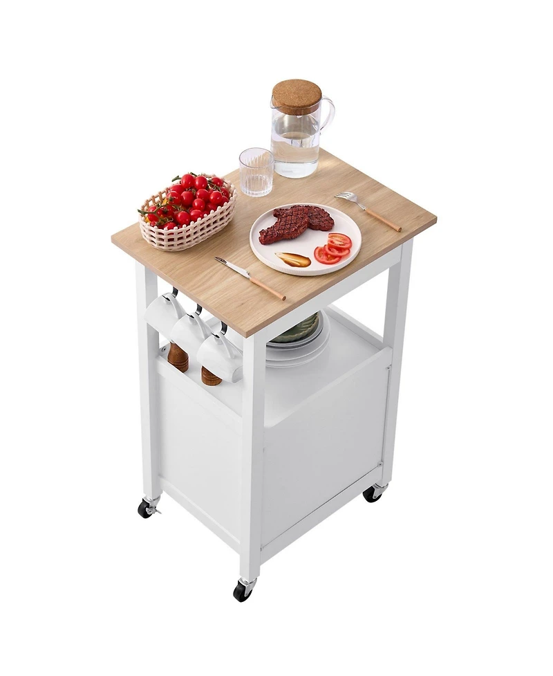 Volenca 18x23" Kitchen Island Cart with Single Door Cabinet, Drawer, Towel Rack, Hooks, Swivel Wheels