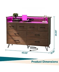 homfan 8 Drawer Dresser with Charging Station and Rgb Lights, Wide Bedroom Storage Chest for Makeup Vanity, Gaming Setup, and Living Room