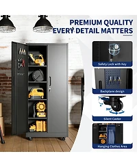 Viyet 71-Inch Metal Storage Cabinet - Heavy-Duty Mobile Steel Wardrobe with Hanging Rod