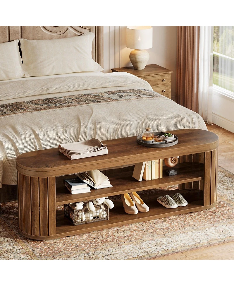 Entryway Bench with 2-Tier Shoe Shelf and Bedroom Footrest