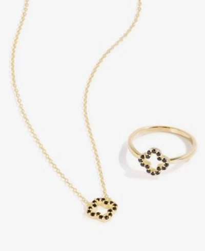 Giani Bernini Simulated Black Spinel Clover Jewelry Collection In 18k Gold Plated Sterling Silver