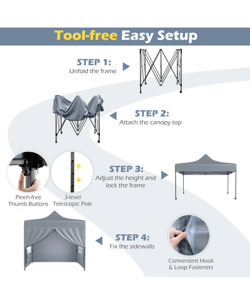 Gouun 10 x 10 Ft Pop Up Canopy Tent with 4 Removable Sidewalls