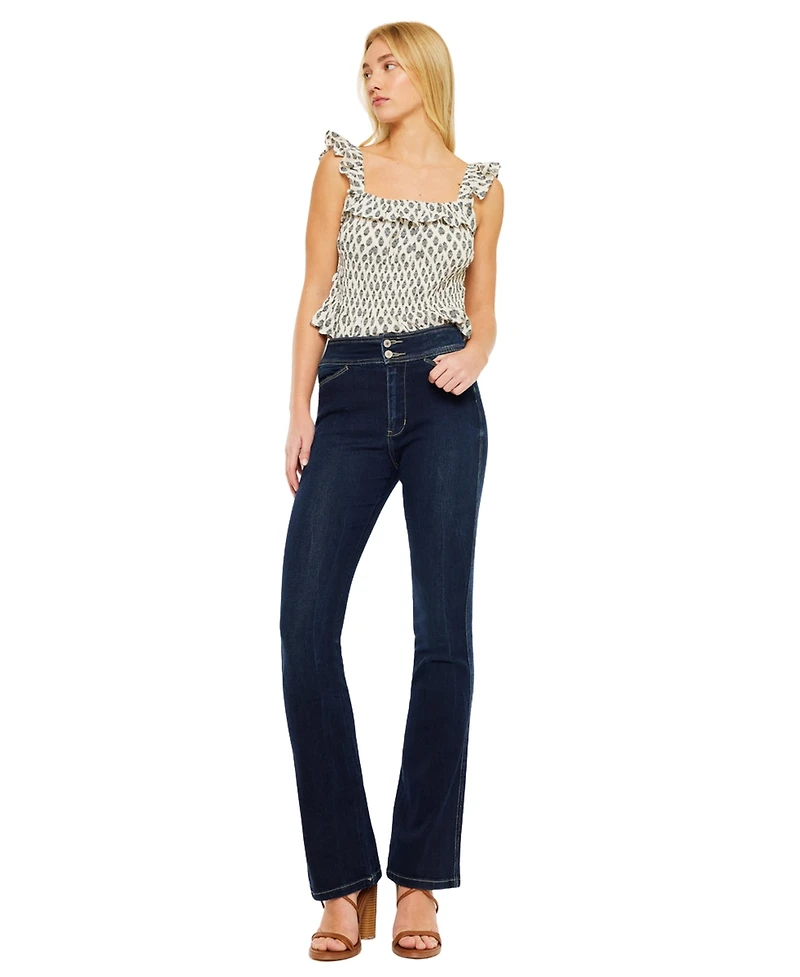 KanCan Women's Seren High Rise Exposed Button Bootcut Jeans