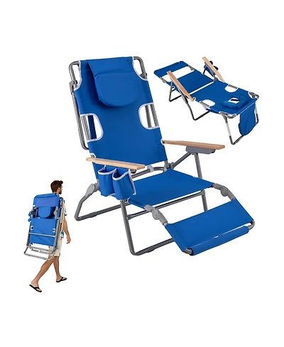 Sugift 3-in-1 Foldable Beach Chair with Footrest and Adjustable Backrest