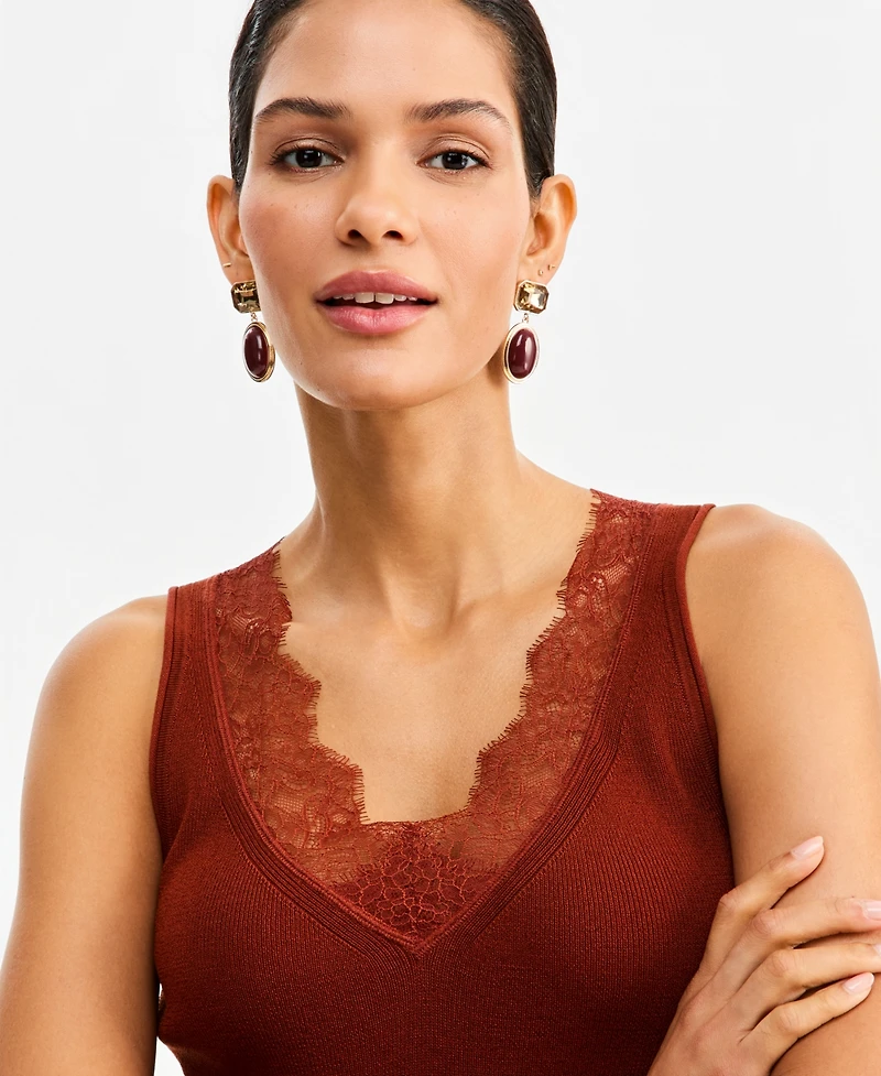 I.n.c. International Concepts Women's Lace-Trim V-Neck Sweater Tank, Macy's Exclusively