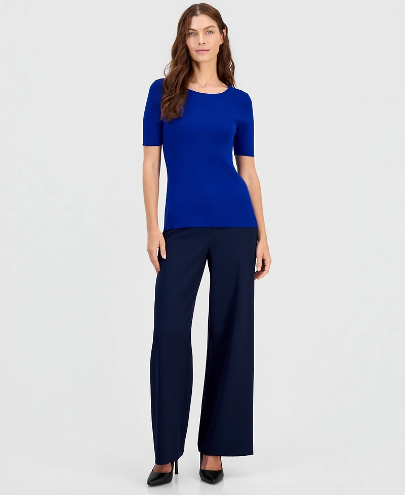 Tahari Asl Women's Short-Sleeve Scoop-Neck Sweater