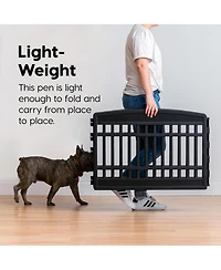 Iris Usa 24'' Pet Playpen 2 Panel Add-On, Dog Playpen, Puppy Small Medium Dogs, Heavy-Duty Molded Plastic, Rust-Free, Customizable, Black