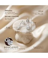 Sterling Silver with Rhodium Plated Clear Pear and Round Cubic Zirconia Halo with Open Pear Drop Earrings
