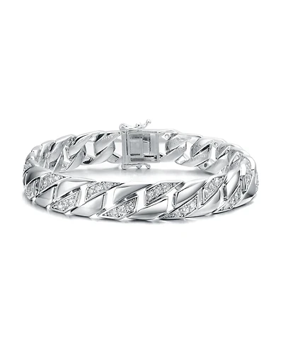 Men's Sterling Silver Iced Out Cubic Zirconia Braided Cuban Chain Bracelet