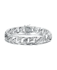 Men's Sterling Silver Iced Out Cubic Zirconia Braided Cuban Chain Bracelet