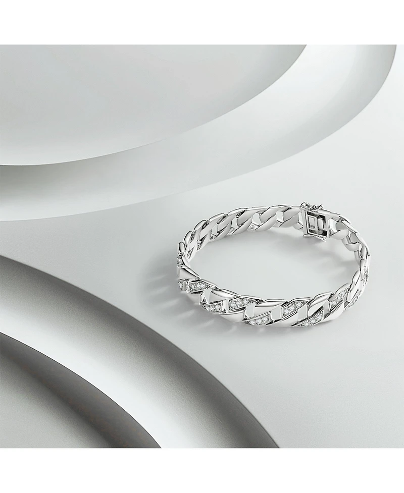 Men's Sterling Silver Iced Out Cubic Zirconia Braided Cuban Chain Bracelet
