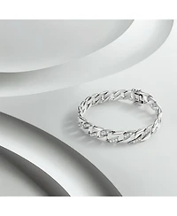 Men's Sterling Silver Iced Out Cubic Zirconia Braided Cuban Chain Bracelet