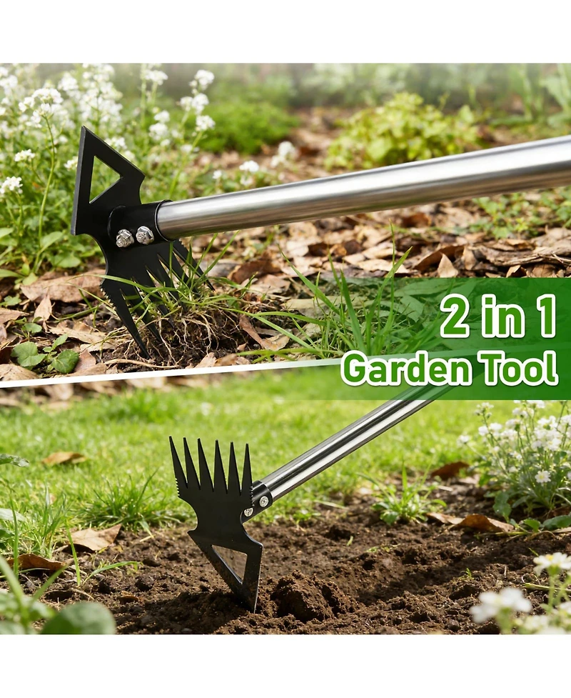 Xdovet Weed Puller Long Handle Manual Weeder Remover Rake Hoe Garden Tool