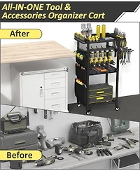 Xdovet Rolling Tool Cart Organizer Drill Rack Workbench Storage Cart