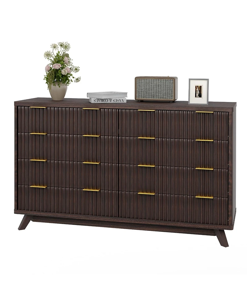 homfan Fluted 8 Drawer Dresser with Curved Profile and Metal Handles for Bedroom, Living Room, Hallway, Closet