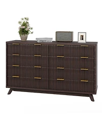 homfan Fluted 8 Drawer Dresser with Curved Profile and Metal Handles for Bedroom, Living Room, Hallway, Closet