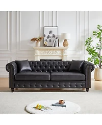 Maison Boucle 85.5'' Wide Chesterfield Sofa, Polyester 3 Seater Couch, 2 Pillows