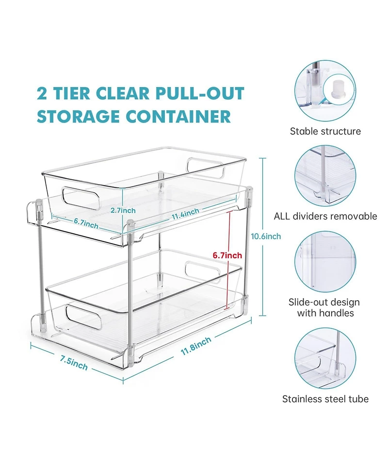 Xdovet Under Sink Organizer 2 Tier Pull Out Drawer