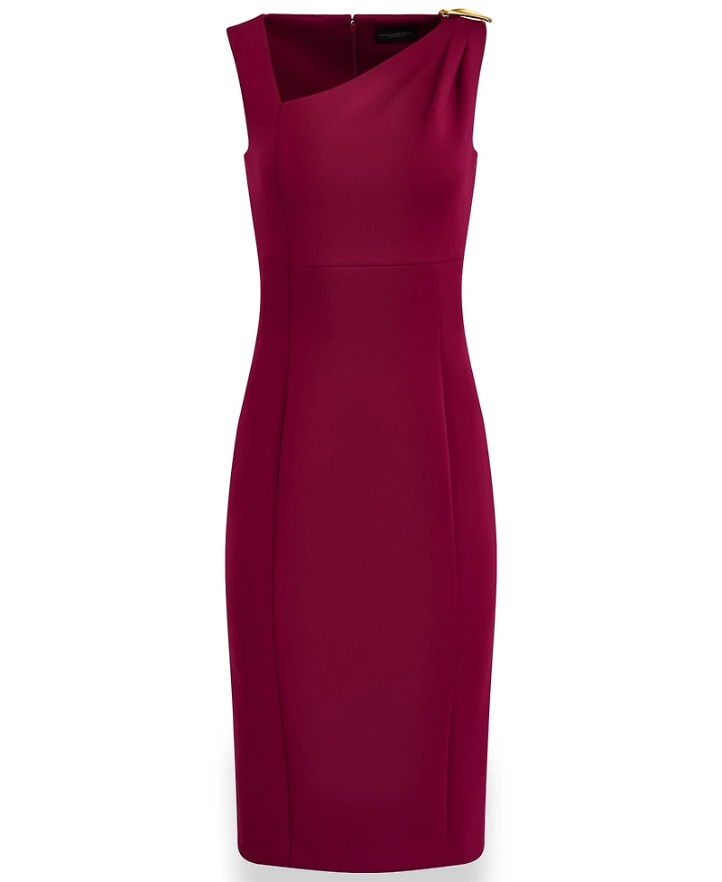 Donna Karan New York Women's Asymmetrical Neck Sheath Midi Dress