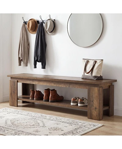 Tribesigns 63 Inch Entryway Bench With Storage Shelf, Farmhouse Wooden Shoe Bench For Hallway, Mudroom, Bedroom