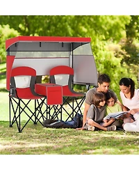 Sugift Double Beach Chair with Adjustable Canopy and 3 -Side Shading Curtains