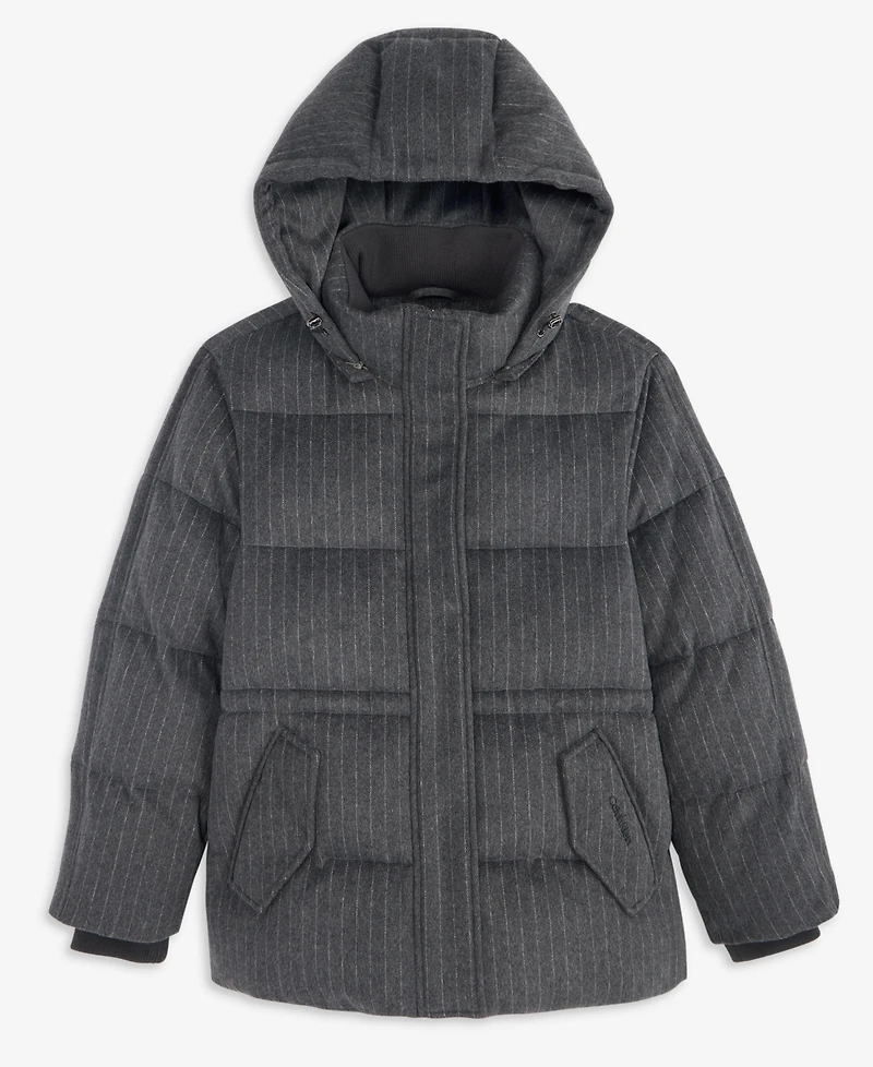 Calvin Klein Women's Pinstripe Quilted Hooded Puffer Coat