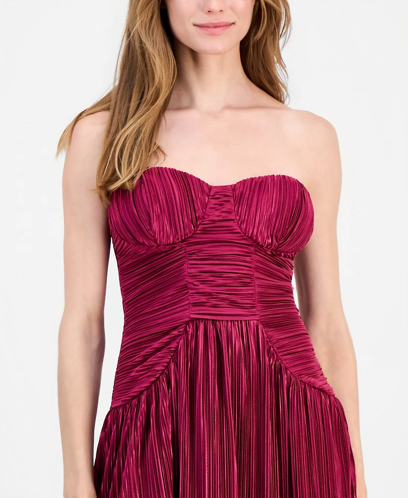 Lulus Women's Greeier Pleated Strapless Mini Dress