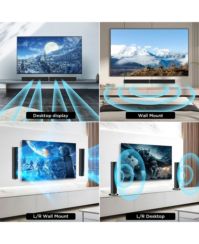 Cowin Bluetooth Soundbar 80W Wireless Tv Soundbar 32inch Split 2 in 1 Detachable Sound Bar for Smart Tv Silver