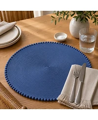 Dainty Home Pom 15" Round Woven Placemats Set of 6 - Durable, Reversible and Non-Slip Table Mats