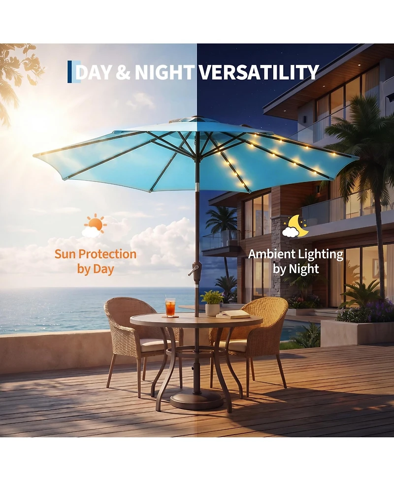 gaomon Outdoor 10FEET Table Market Patio Umbrella with 32 Solar Led Lights for Garden, Deck, Backyard and Pool