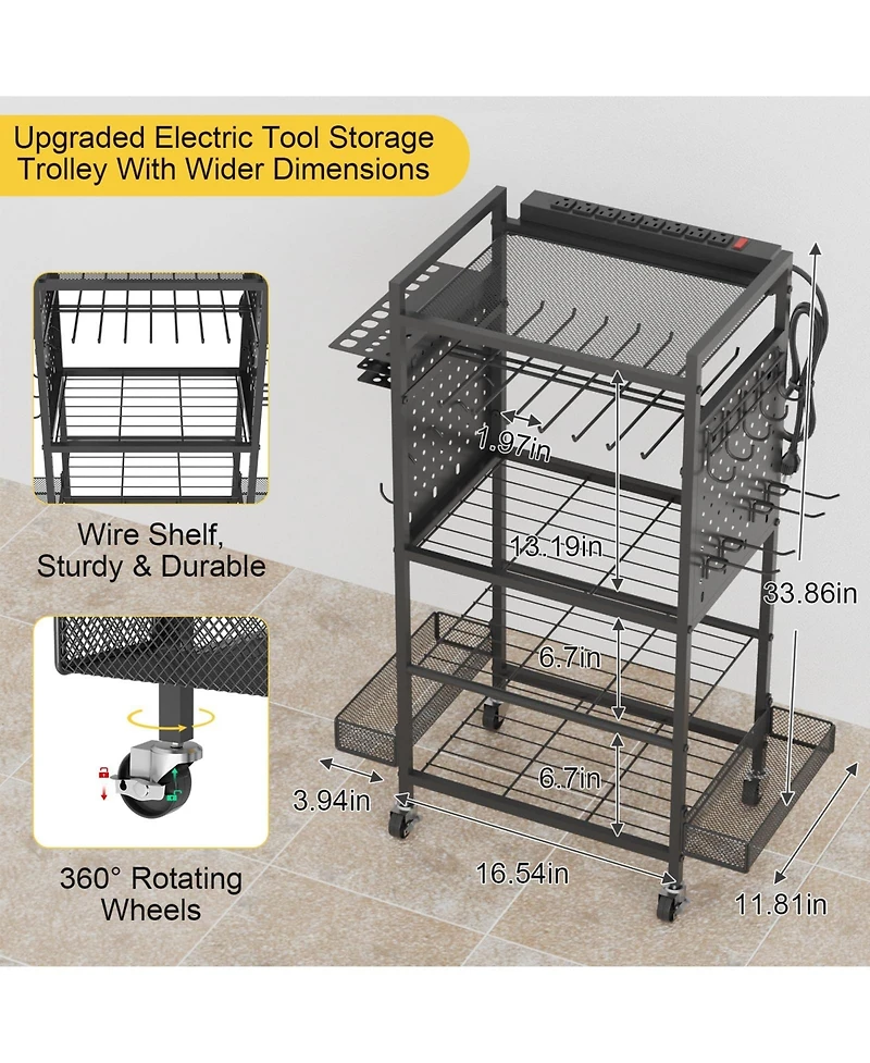 Xdovet Power Tool Organizer Cart Charging Station Rolling Storage Drill Holder