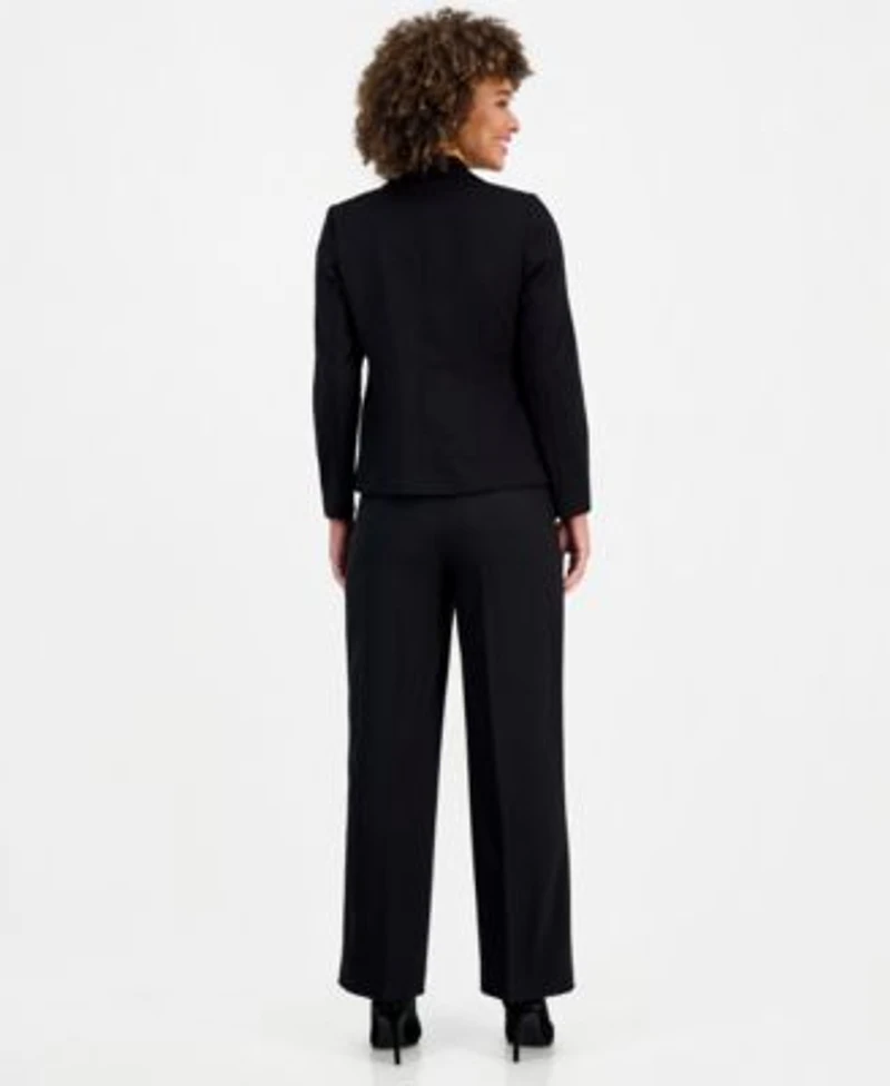 Kasper Womens Notched Collar Jacket Printed Tie Neck Sleeveless Blouse Wide Leg Pants