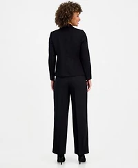 Kasper Womens Notched Collar Jacket Printed Tie Neck Sleeveless Blouse Wide Leg Pants
