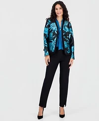 Kasper Womens Framed Floral Jacket Tie Neck Sleeveless Blouse Audrey Straight Leg Trousers
