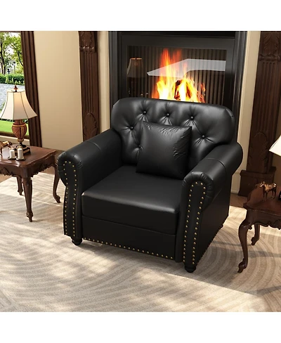 Maison Boucle 41.3'' Faux Leather Sofa Chair, Tufted Nailhead, Solid Wood