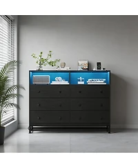 homfan 6-Drawer Storage Dresser with App Control Led Lights, Multi-Port Charging Station, Waterproof Engineered Wood Chest Easy Assembly