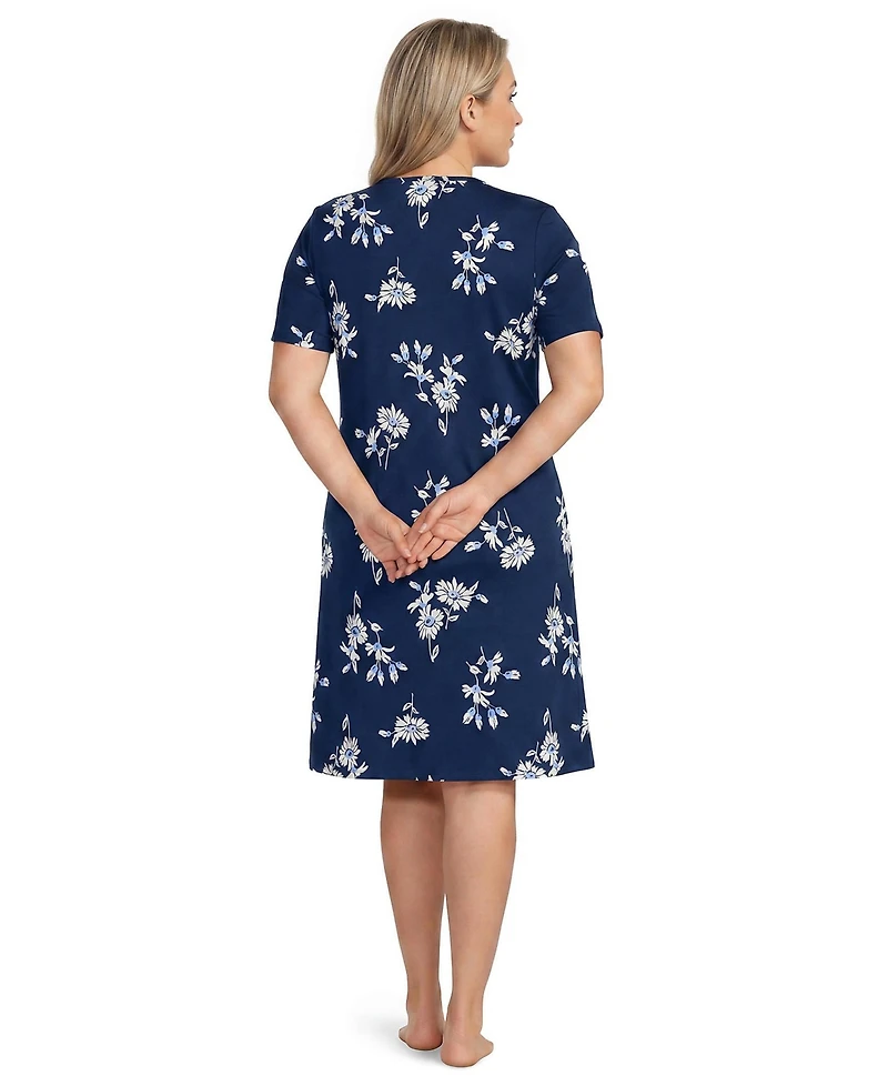Lands' End Plus Cotton Interlock Short Sleeve Knee Length Gown