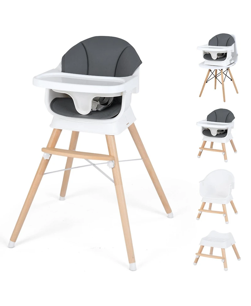 Costway Toddler Solid Wood Feeding Chair Convertible High Chair