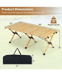 Costway Folding Camping Table, Portable Roll-Up Pine Wood Picnic Table with Carry Bag