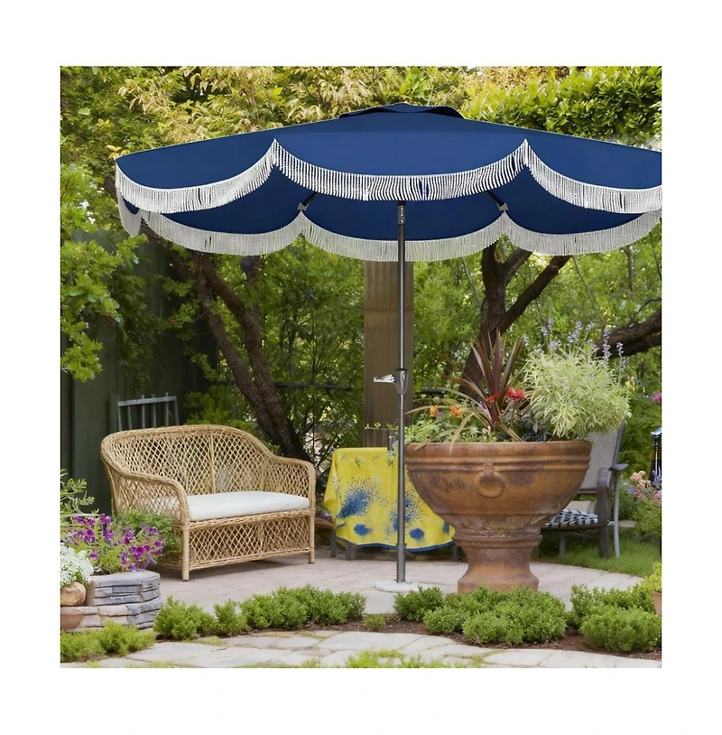 Clihome Outdoor Umbrella with Crank, Patio Umbrella, 8 Ribs, Push Button Tilt